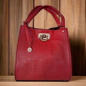 DKNY Donna Karan New York snakeskin faux leather red classic handbag tote purse